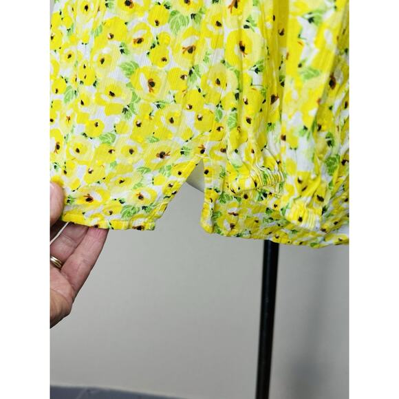 LOFT Yellow Floral Clip Tie Neck Blouse Ruffle Flowy Boho Large Peasant - Picture 8 of 14